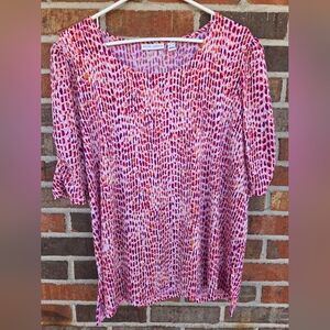 Susan Graver Women's Short Sleeved Pink Fuchsia & Orange Top Size XL 🤑